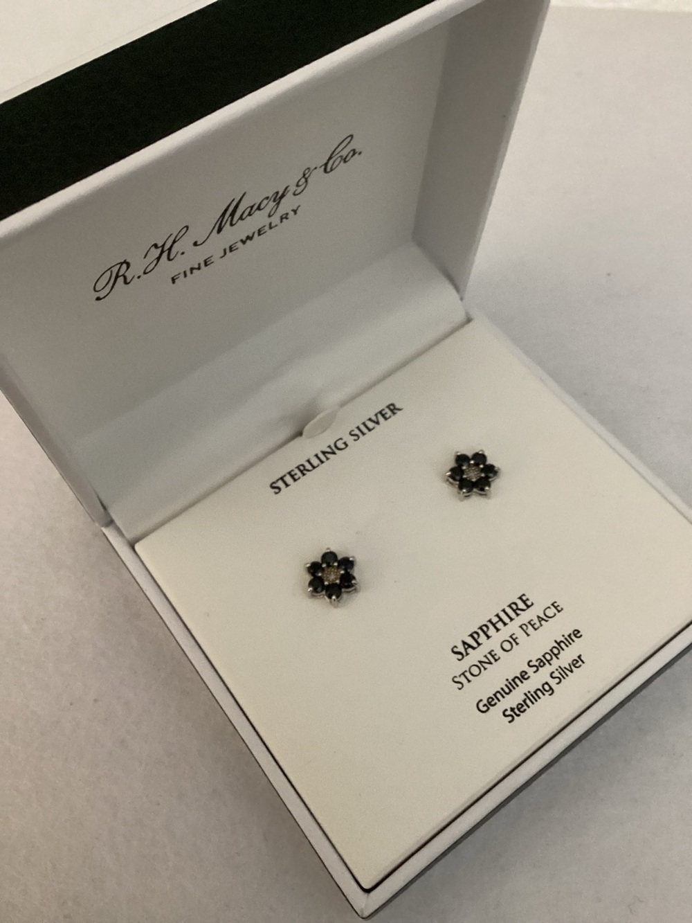 RH Macys Sterling Silver Sapphire Flower Stud Earrings